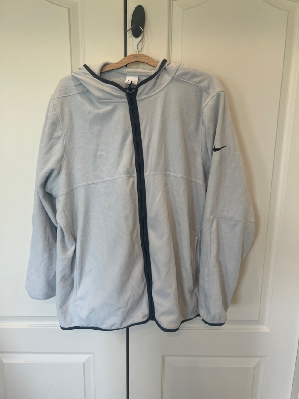 Nike Light Gray and Black Hooded Full-Zip Jacket with Swoosh